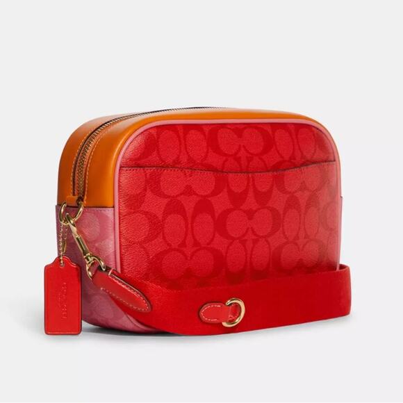 NWT💃 Coach Jamie Camera Bag In Blocked Signature Canvas/Red/ Smooth Leather - Picture 7 of 10